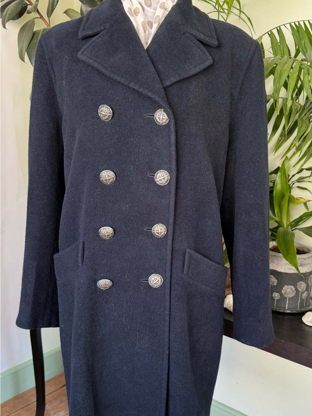 Cinzia Rocca Double-Breasted Navy Women's Wool Pea Coat